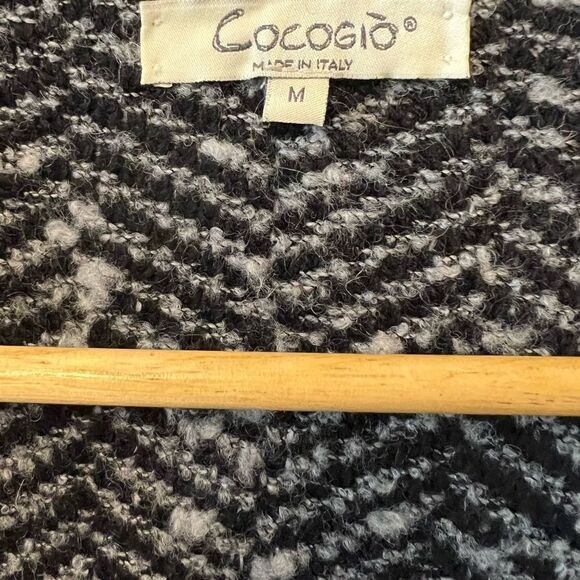 Black & White Herringbone Open Mid Weight Wool Blend Open Cardigan M - Picture 7 of 8